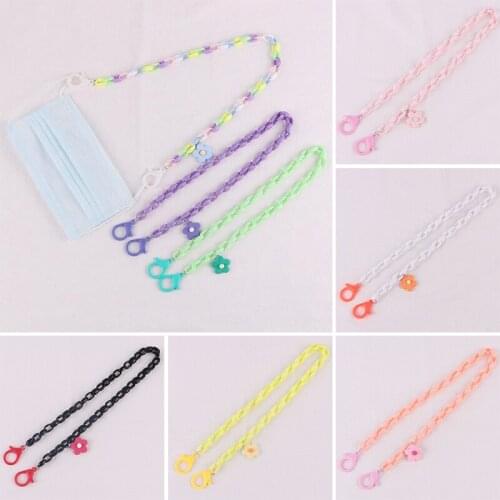1Pc Candy Color Flower Shape Acrylic Chain For Sunglasses Chain Women Anti Slip Reading Eyewears Ribbon Clip Mask Holder