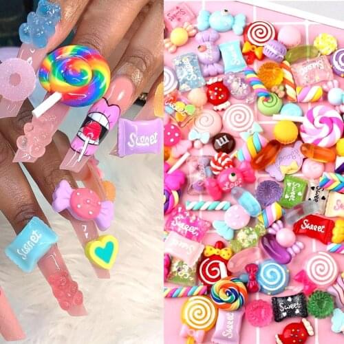 10/12/30pcs Cute lollipop Clay 3D Nail Decoration accesorios Charm Trendy nail supply for professional kawaii nail art 3d candy