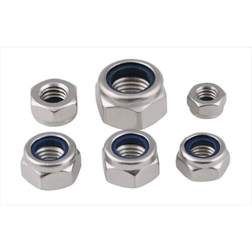 100pcs M3 M4 M5 M6 M8 M10 M12 Stainless Steel Nylon Lock Nut Self Locking Hex Nuts Nylon Insert Jam Stop Nut
