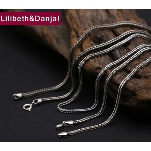 2mm Fox Tail Chain 925 Sterling Silver Necklace Men Jewelry Rope Pendant Necklace Gift Fine Silver N6