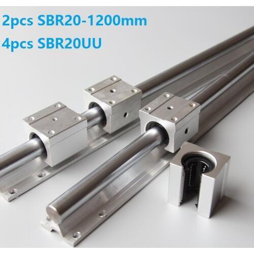 2pcs SBR20 20mm 1200mm Support Linear Guide Rail + 4pcs SBR20UU Linear Bearing Slide blocks For CNC Router Parts