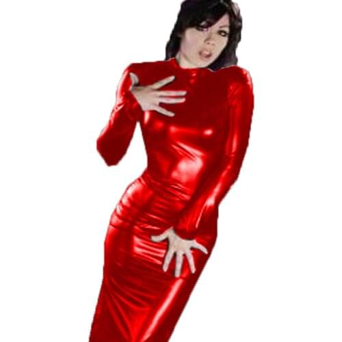 2021 Pu Leather Sexy Bodycon Dress Slim Long Sleeve Dress Elegant New Fashion Party Night Club Dubai Turkish Maxi Robe Vestido