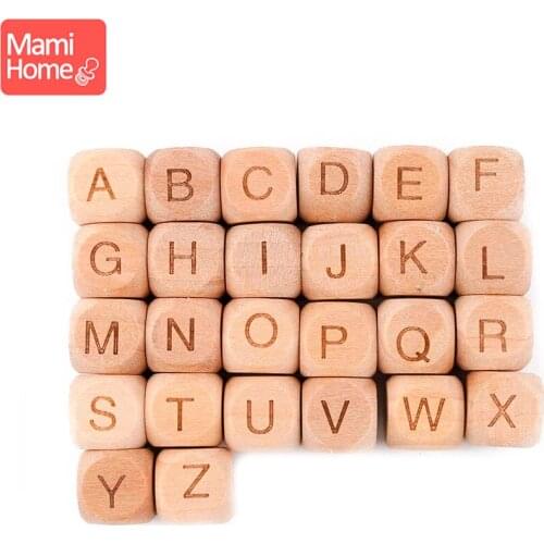 Mamihome 26pc Baby Teether English Letters Wood Beads For Pacifier Chain Wooden Teething DIY Accessories Chew Toys Baby Teether