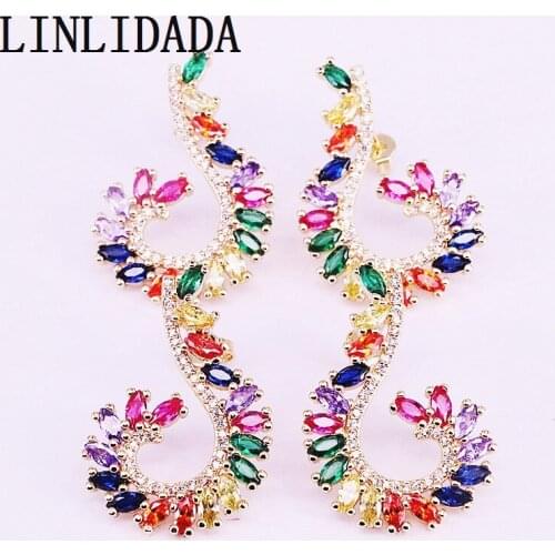 4Pairs New arrived women wedding jewelry stud earring Gold Filled colorful cz micro pave zirconia stud