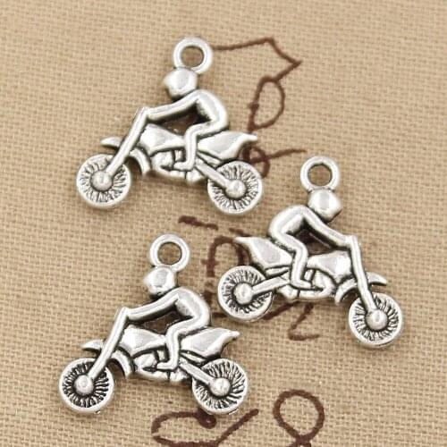 8pcs Charms Motorcycle Motorcross 21x21mm Antique Bronze Silver Color Pendants Making DIY Handmade Tibetan Finding Jewelry