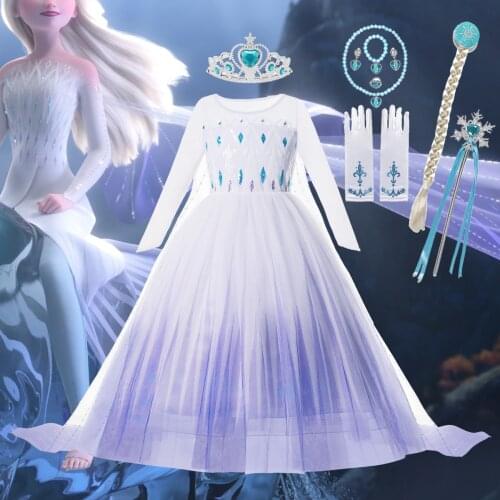 2021 New Elsa Costume Kids Carnival Party Outfits Toddler Girl Sequins Long Sleeve Tull Ball Gown Vestido Elza Congelada 2