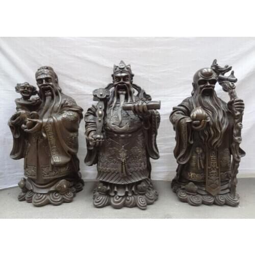 Bi001732 22" China Bronze Fu Lu Shou RuYi Dragon Peach Wealth Mammon Longevity God Statue