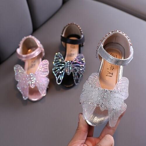 Children Shoes Girls Spring Autumn Rhinestone Dance Shoes Princess Style Kids Flat Sandals Open Toe Sandals SHF014S