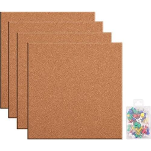 4 Pack Cork Tile Board 1/2Inch Thick Cork Board with Self Adhesive Backing, Quartet Cork Board for Home Office Decor