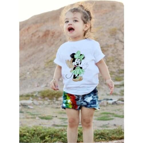Mickey Mouse T-shirt Girls White Cute Printed Top Toddler Boy Clothes O-Neck Summer Kawaii Disney Anime Minnie T-shirts Dropship