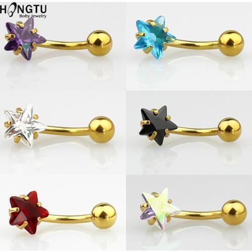 HONGTU 1PC Star Belly Button Rings Zircon Surgical Steel Body Jewelry Belly Piercing Sexy CZ Navel Piercing Ombligo Pircing 14G