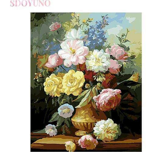 SDOYUNO oil painting by numbers flowers kit for adults diy frame pictures by numbers acrylic art paints for painting HandPainted