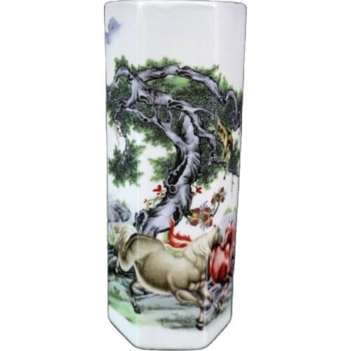 China Old Porcelain Pastel Horse To Success Pattern Hexagonal Pen Holder