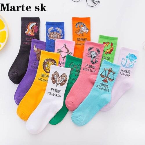 Korea Funky Harajuku Trend Women 12 constellations Socks Men Hip Hop Cotton Unisex Funny Socks Female Calcetines Streetwear
