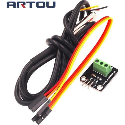 DS18B20 Temperature Sensor Module Kit Waterproof 100CM Digital Sensor Cable Stainless Steel Probe Terminal Adapter for Arduino