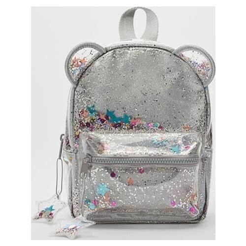 2020 NewSilver cat ear glitter mini backpack ladies or cute children glitter glitter sequin backpack