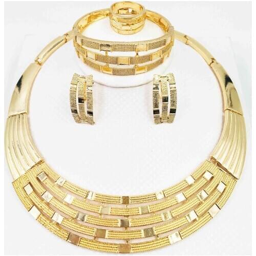 New design Fashion Dubai Gold Jewelry Set for women Nigerian Wedding African beads Jewelry Sets earrings fashion jewelry