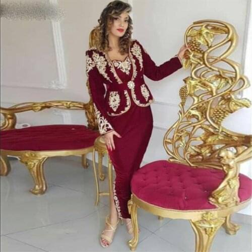 Charming Arabic Burgundy Moroccan Kaftan Formal Evening Dresses In Dubai Women Custom Made Appliques Lace Islamic Prom Gowns