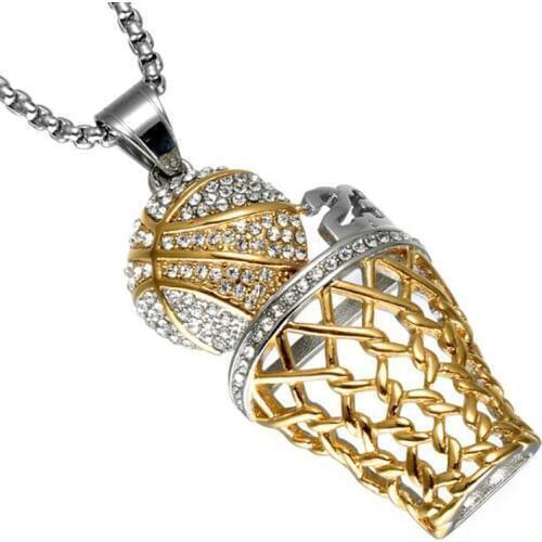 2019 Star Player Basketball Necklace Punk Titanium Steel Frame Ball Net Pendant Necklaces Fan Collar For Women Mens Jewelry Gift