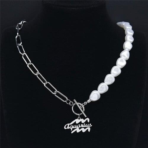 Imitation Pearls Stainless Steel Aquarius Necklace Astrology Choker Necklace Punk Jewelry acier inoxydable bijoux NXS03
