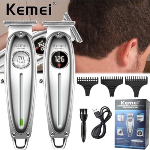 Kemei 1948 Professional Hair Clipper All Metal Men Electric Cordless Hair Trimmer 0mm Baldheaded T Blade Finish Haircut Machine