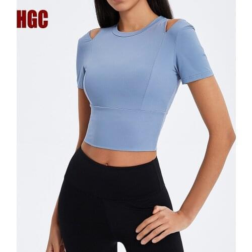 Active Sports T-shirt Elastic Women Push-up Yoga Crop Top Fitness Slim Naked-feel Fabric Hole Athletic Sexy Running Gym Tank HGC