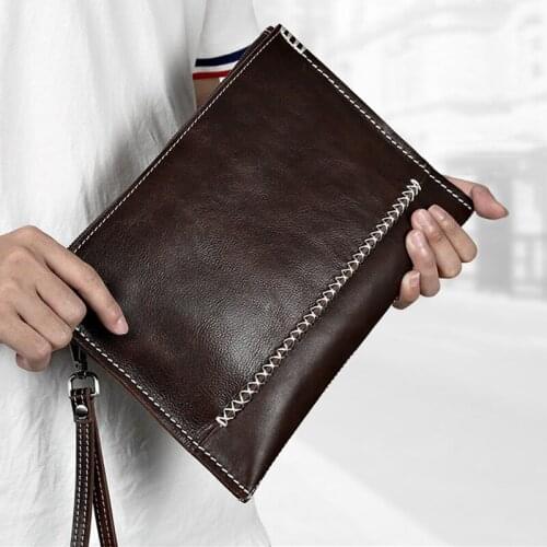 Men Business Vintage Crazy Horse Leather Men Envelope Clutch Bags Casual Large Capacity Hand Bags for Male Bag Leather IPAD Bags