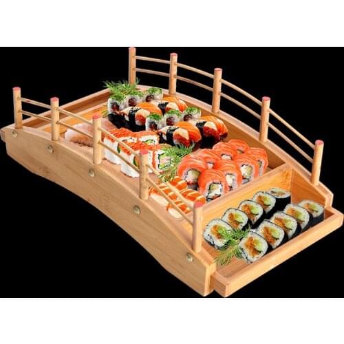Japanese wooden wood Cuisine Sushi Bridge Boats Pine Creative Sushi Sashimi plate Platter Sushi Tableware Decoration Ornament