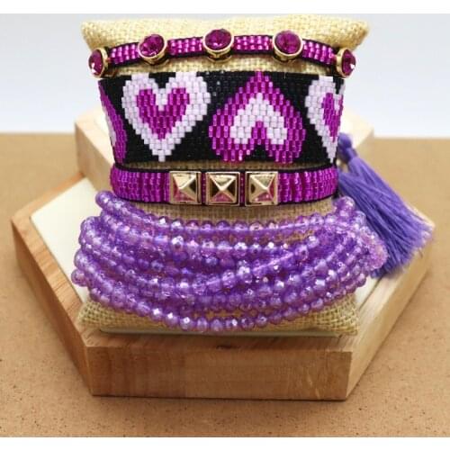 ZHONGVI Miyuki Jewelry Mexican Heart Bracelets For Women Valentines Day Gift Bracelet Handmade Bead Loom Woven Purple Jewellery