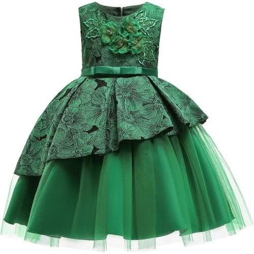Birthday Party gREEN Girls Dresses Ball Gown Blue Red Kids Vestidos 3 4 5 6 7 8 9 10 11 12 14 Years Old Kids Clothes OGF214413