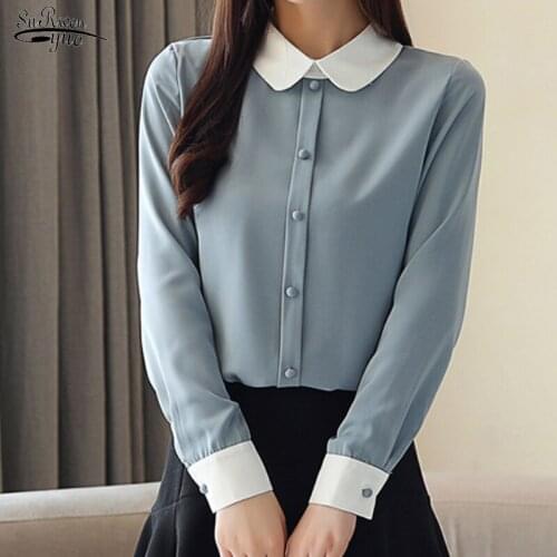 2021 Womens Tops and Blouses Chiffon Blouse Button Solid Turn-down Collar Plus Size Shirts Female Blusas Mujer De Moda 1987 50