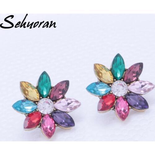 Sehuoran Crystal Stone Stud Earrings For Woman 2018 Summer New Color Oorbellen For Party Jewelry