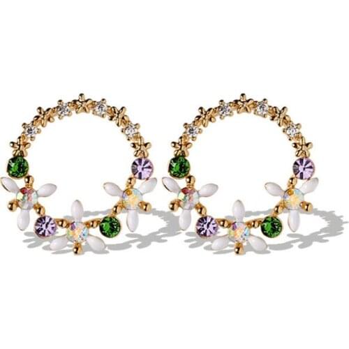 Fashion Cirlce Crystal Stud Earrings For Women Charm Simple Cute Flowers Colorful Earrings Jewelry Girls Gifts Brincos Bijoux