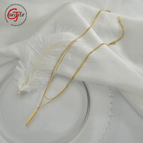 Goxijite Women Double Layer Simple Necklace Stainless Steel Cylinder Lon Charming Ladies Necklaces Blessing Jewelry Party Gift