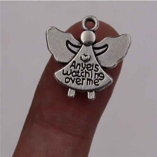 15pcs Silver Plated Angels watching over me alloy pendant for earrings bracelet DIY jewelry charm making19x19mm A446