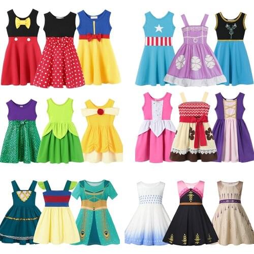3 Pcs Elsa Dresses for Girls Princess Baby Clothes Kid Princess Costume Belle Moana Snow white Dress Birthday Dresses Girls