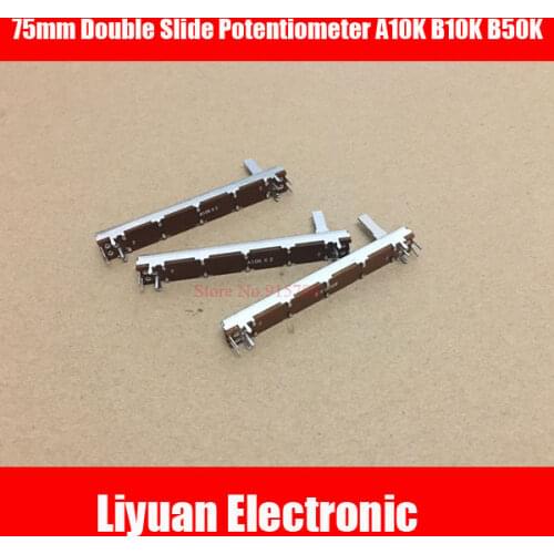 9pcs 75mm Double Slide Potentiometer A10K B10K B50K Dual channel Fader handle length 15mm