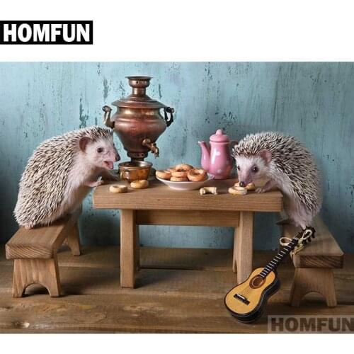 HOMFUN Full Square/Round Drill 5D DIY Diamond Painting "Hedgehog eat" Embroidery Cross Stitch 5D Home Decor Gift A01335