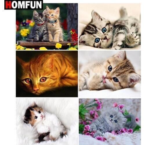 HOMFUN Diamond Painting Full Square/Round Diamond "Kitten cat animal" Pattern Embroidery Cross Stitch 5D Rhinestone Painting