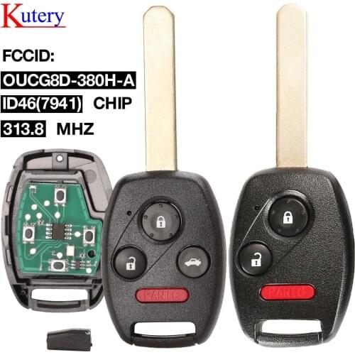 Kutery Car Remote Key for Honda Odyssey 2005-2010 Accord 2003-2007 OUCG8D-380H-A 313.8MHz 3/4 Buttons Fob Control ID46(7941)