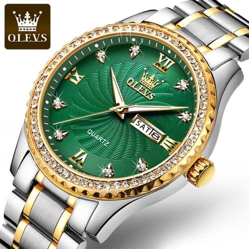 Watches Mens OLEVS Top Brand Luxury Fashion Green Dial Male Sport Waterproof Stainless Steel Quartz Clock Relogio Masculino 5565
