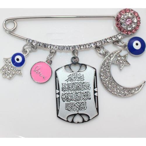 Islam Quran Vanyakad Turkish evil eye hamsa hand of fatima Persian Crescent Moon Star Amulet brooch baby pin