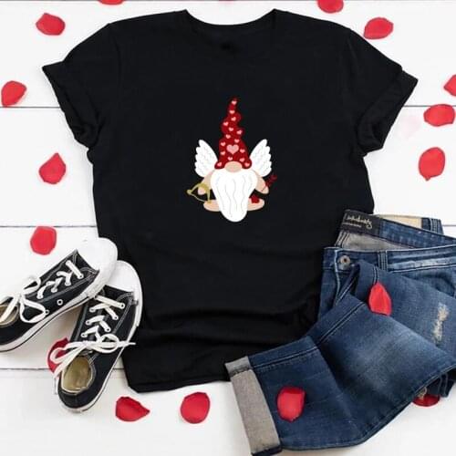 Couple Clothes Tops Gnome Cupid Printing Short Sleeve Round Neck Woman Tshirts Casual Street Style Holiday 35% Cotton T Shirt
