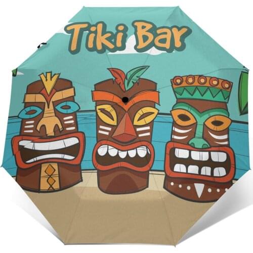 Hawaiian Masks Beach Windproof Automatic Folding Inverted Umbrella Portable Paraguas for Man Woman