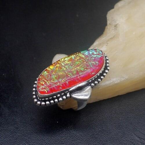 Gemstonefactory Jewelry Big Promotion Single Unique 925 Silver Gorgeous Dichroic Glass Women Men Gifts Rings 6# 20212580