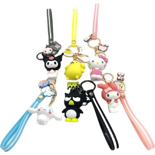 Kawaii Sanrioed HelloKt Mymelody Kuromi Cinnamoroll Purin Japanese Anime Character Backpack Keychain