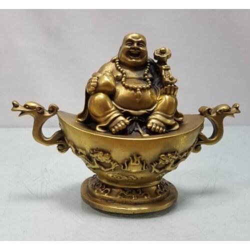 China brass sit yuan treasure maitreya Buddha crafts statue