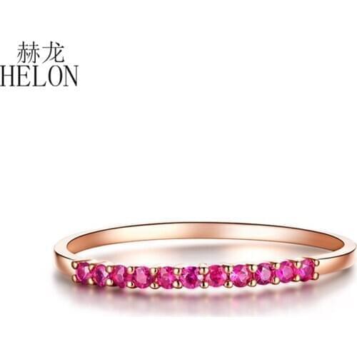 HELON 0.17ct Ruby Women Ring Solid 14k Rose Gold Natural Rubies Fine Jewelry Trendy Engagement Anniversary Gift Gemstone Ring