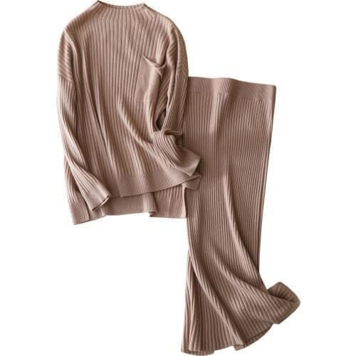 Knit Two Peice Set for Women Warm 30% Cashmere+70% Wool Pullover Office Lady Winter +pencil Skirt Women Clothing Sets