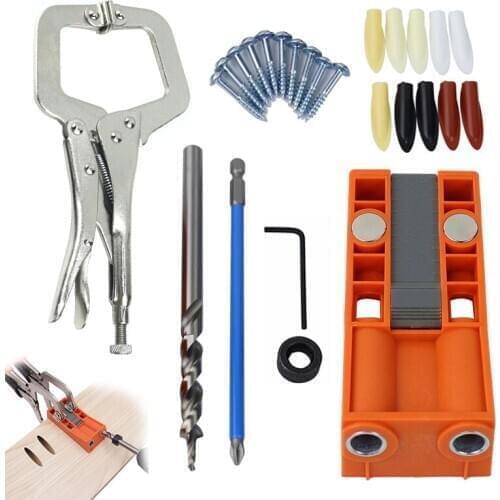 Woodworking Pocket Hole Jig Kit With Magnet Inclined Hole Puncher Doweling Jig For 9.5mm Drill Bit Furniture Carpentry Tools